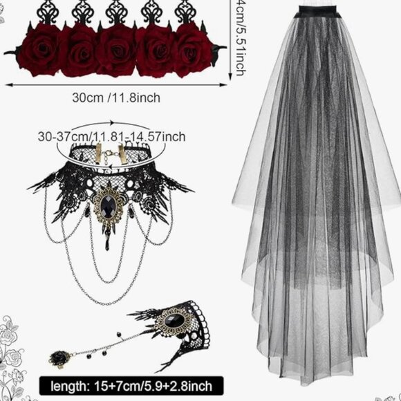 Halloween Vintage Rose Floral Gothic Crown Headpiece 5pcs main image 5